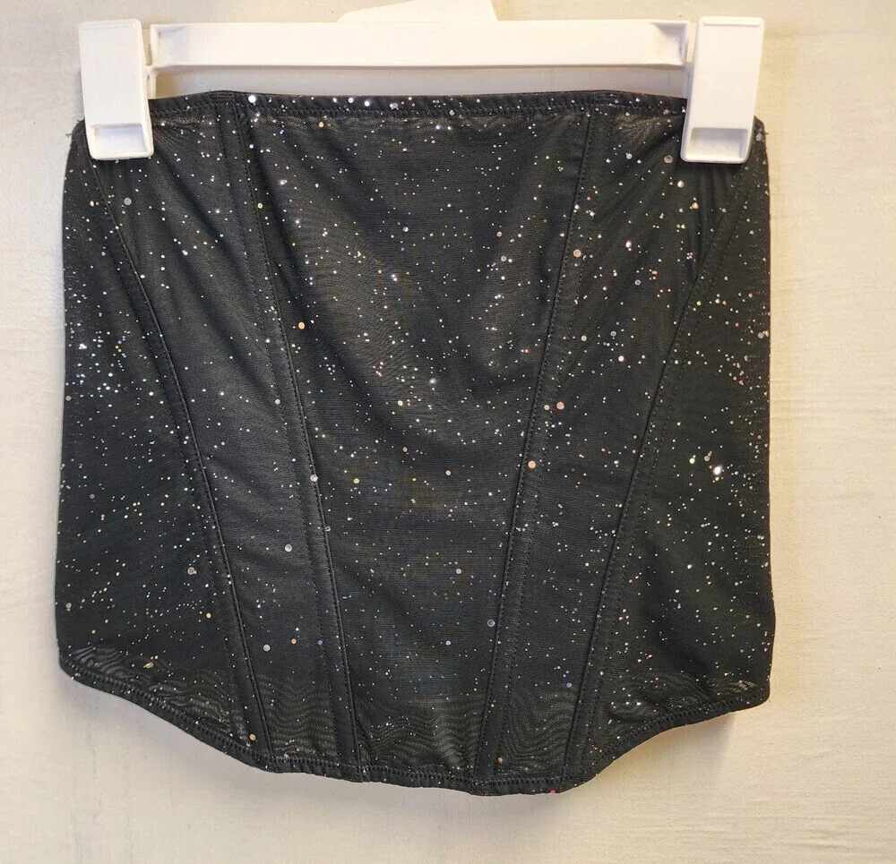 New Auden Women's Sexy Black Sparkly Corset Hook & Eye Size M